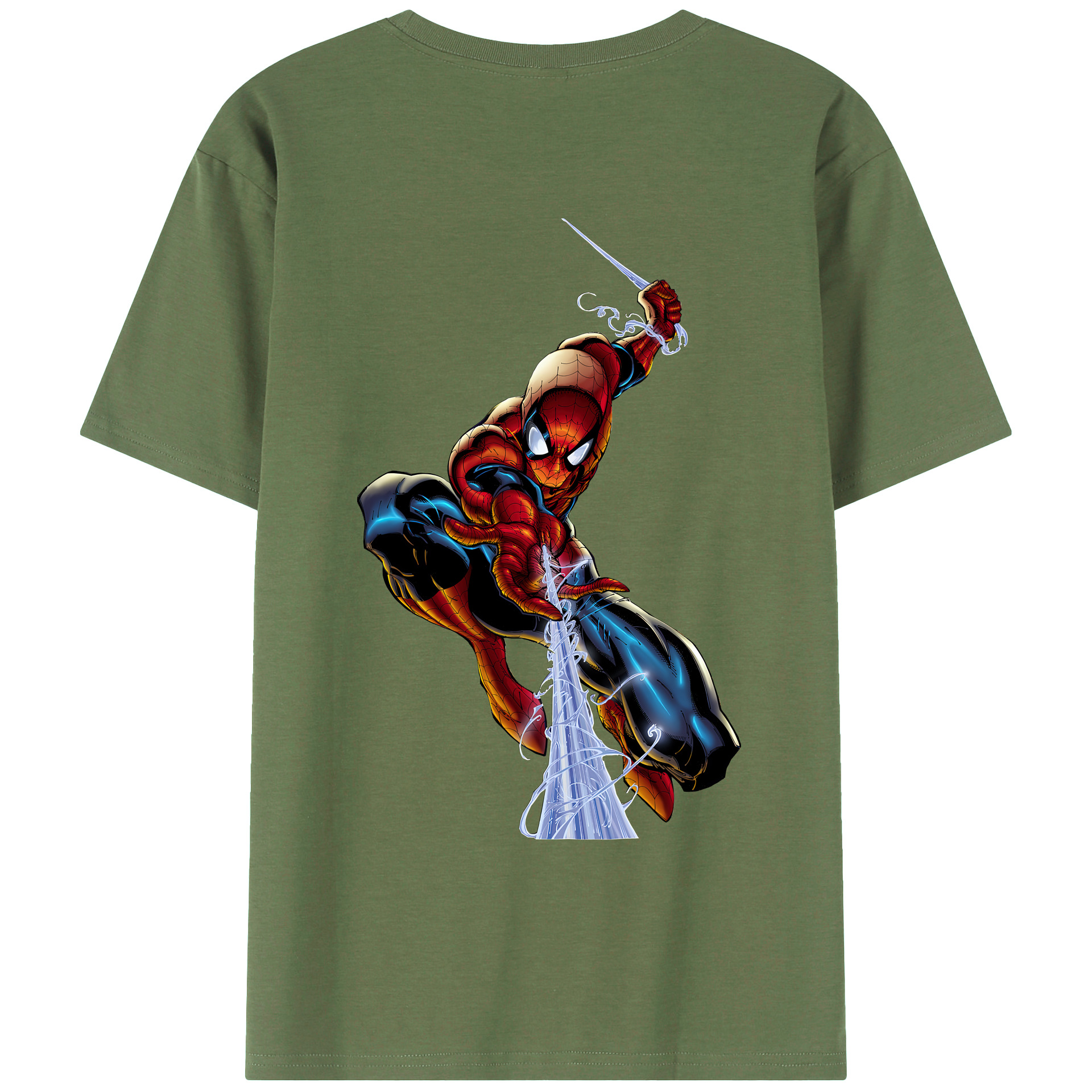 （画像用） Spider Man スパイダーマン 綿100％ メンズ半袖Tシャツ（バックプリント） 通気性